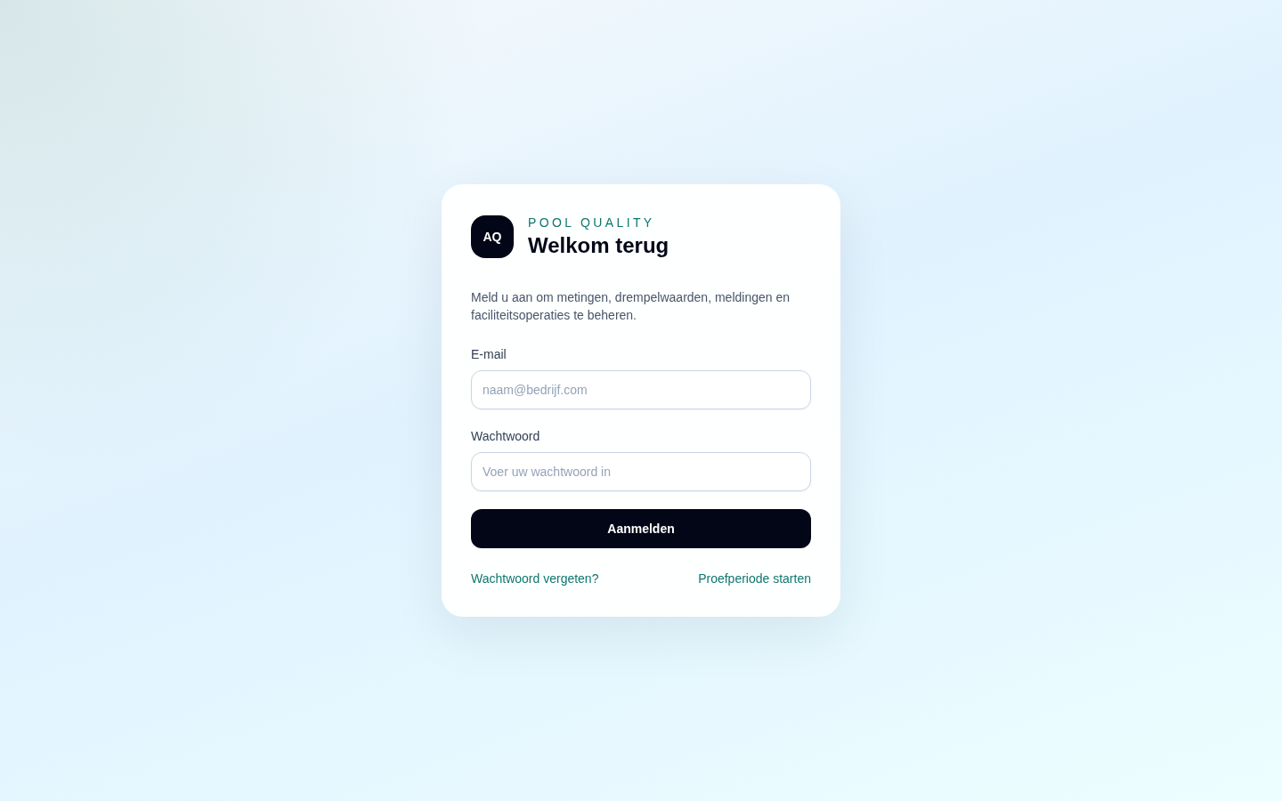 De inlogpagina met velden voor e-mailadres en wachtwoord.