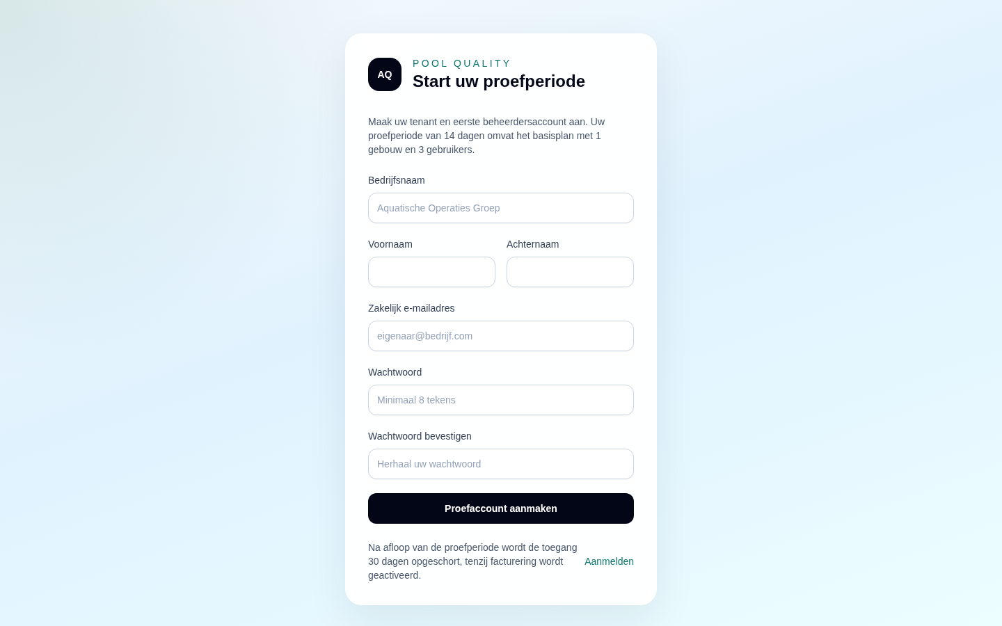 Het registratieformulier voor een nieuwe organisatie.